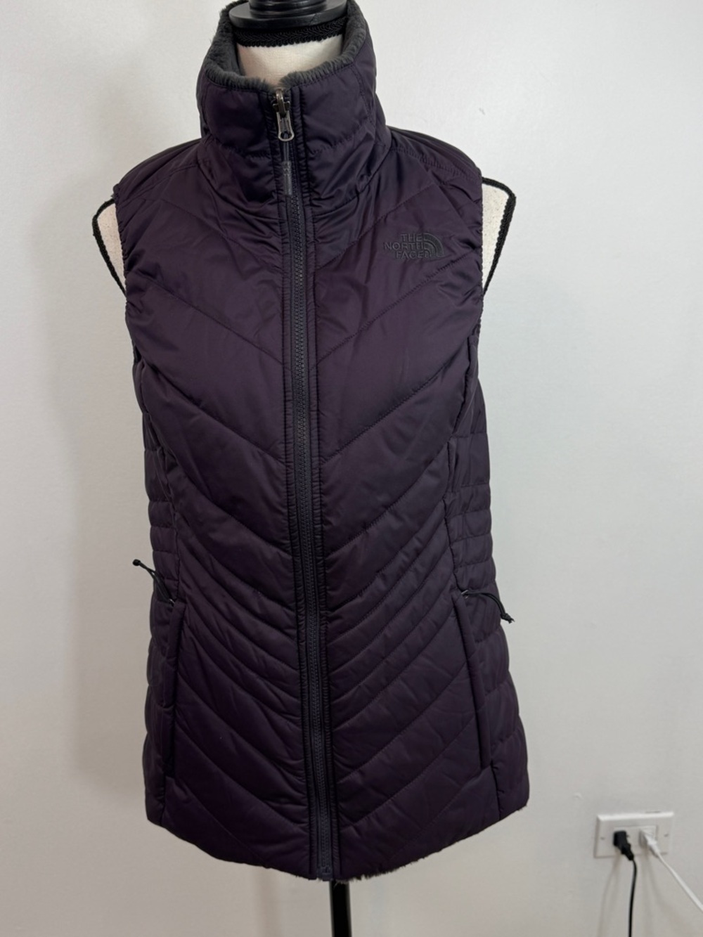 The North Face Women's Quilted Vest - Plum Reversible Faux Fur